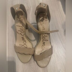 Sam Edelman Beige Ankle Strap Block Heels with small scallops